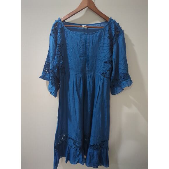 Akemi + Kin Anthropologie Blue Eyelet Meadow Midi Dress - Picture 2 of 6